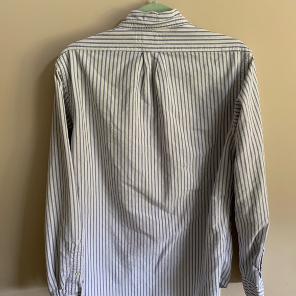 White with Light Blue Stripes Long Sleeve Button Down Shirt - Picture 3 of 5